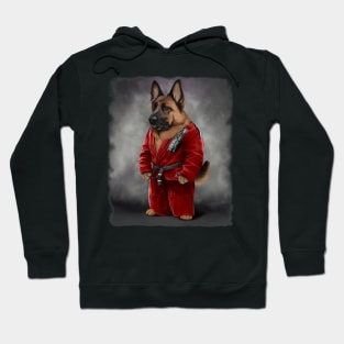 German Shepherd Dog Judo Karate Master in Red Judo Hoodie